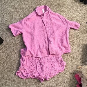 Stars Above Light Pink Crinkle Pajama Set